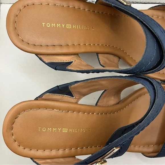 Tommy Hilfiger Navy Blue Mili Cork Wedge Sandal Size 7.5 - Picture 9 of 16
